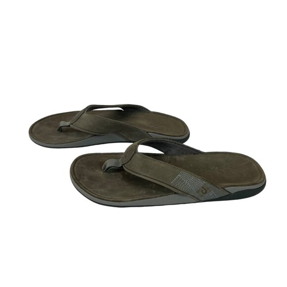 Olukai Tuahine Sandal Thongs Flip Flop Shoes Sz 10 Mens Leather Brown main image 6